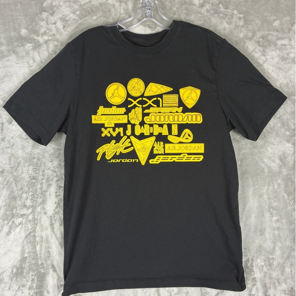 Jordan Brand Mens T-Shirt Black Yellow Logo Collage Graphic Tee Medium